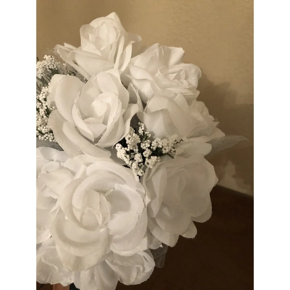 Silk Bridal Bouquet White Roses 10